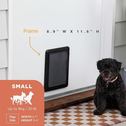 Hakuna Pets Essential Pet Door for Screens, Doors and Walls up to 2.8" Thick, for Dogs up to 20lbs, Small, Black