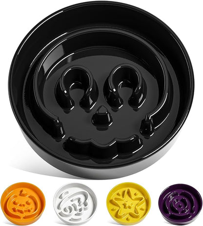 LE TAUCI Dog Bowls Slow Feeder Ceramic, 1.5 Cups Slow Feeding Dog Bowl Small Medium Breed, Puppy Bowl for Fast Eaters,Skull Black