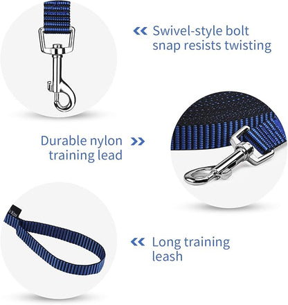 Hi Kiss Dog/Puppy Obedience Recall Training Agility Lead - 15ft 20ft 30ft 50ft 100ft Training Leash - Great for Training, Play, Camping, or Backyard(50ft,Black_Blue)