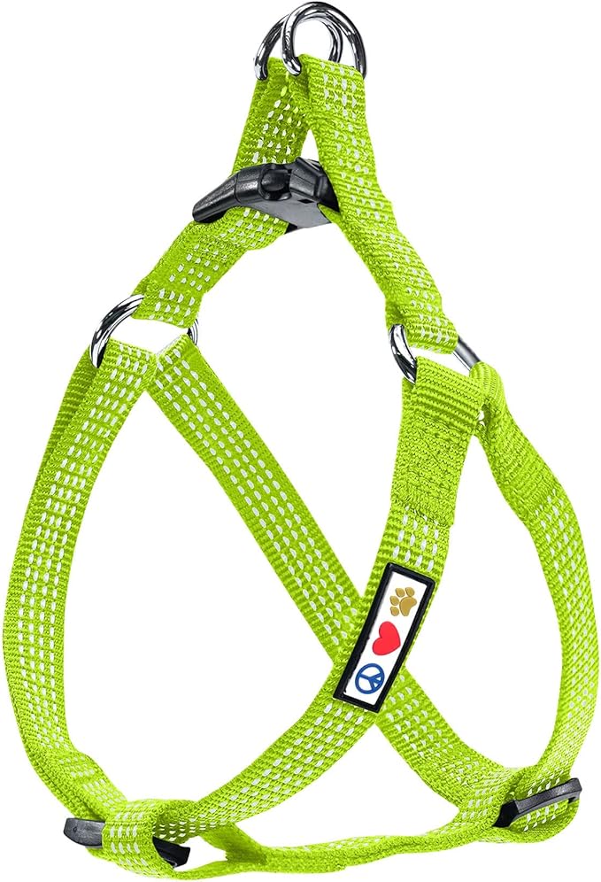 Pawtitas Reflective Step-in Dog Harness – Adjustable No-Pull Vest for Puppies to Seniors, Safe & Comfortable, L Green