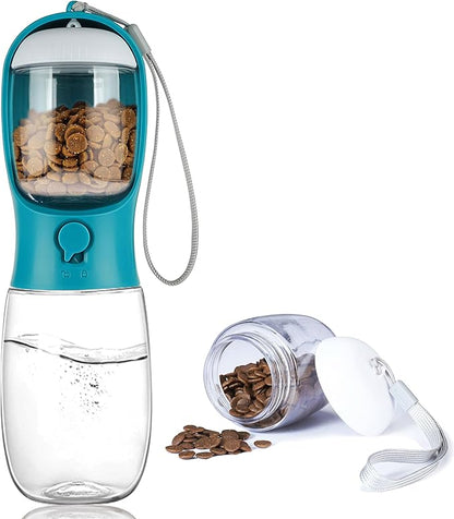 Dog Water Bottle with Food Container, Portable Leak Proof Pet Water Dispenser for Walking Hiking Travel, Puppy Essentials Accessories for Small Large Dogs, Dog Gifts (10oz/15oz/19oz)