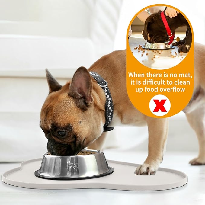 Ptlom Dog Food Mat Anti-Slip Dog Bowl Mats for Food and Water, Waterproof Pet Placemat Prevent Messy Spills to Floor, High-Lips Puppy Feeding Trays for Small Medium Large Dogs Cats, Silicone, Cream