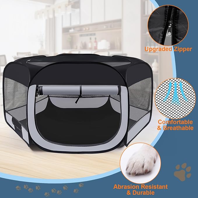 Dog Cat Playpen,Portable Pet Puppy Playpen,Rabbit Puppy Dog Play Pen for Indoors,Dogs Tent for Indoor Cats,Kitten Playpen,Collapsible Small Cats Crate Cage for Small Dogs with Carrying Case(Grey, M)
