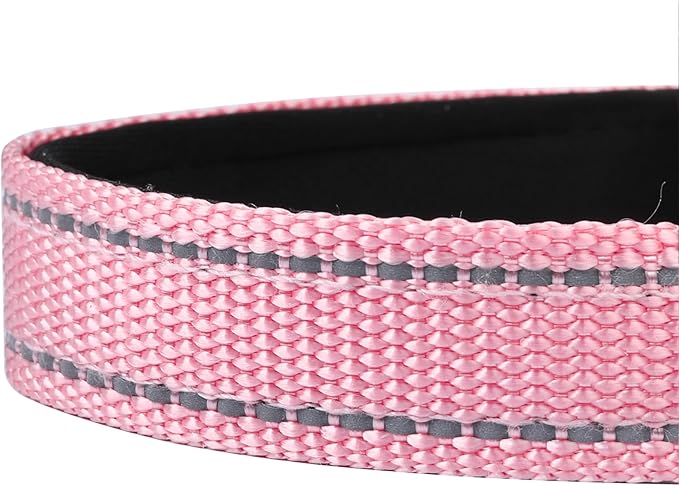 Reflective Dog Collar, Adjustable Soft Neoprene Padded Nylon Pet Collars with Buckle for Large Dogs, Light Pink,L