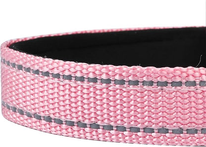 Reflective Dog Collar, Adjustable Soft Neoprene Padded Nylon Pet Collars with Buckle for Puppy and Small Dogs, Cats, Light Pink,XS