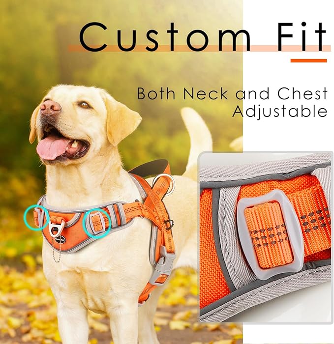 ADVENTUREMORE Dog Harness for Large Dogs No Pull, Sport Dog Halter Harness Reflective Breathable Dog Vest Escape Proof Dog Harness with Easy Control Front Clip Handle for Training Walking XL Orange