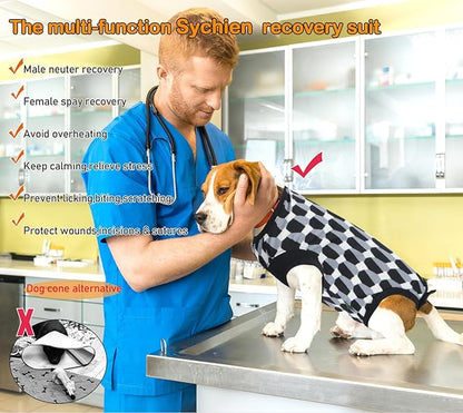 Dog Surgery Recovery Suit,Male Neuter Recovery Large Onesie Female Spay Cone Alternative Recovery Suit,Hoop & Loop Comfortable Surgical Bodysuit,Shaped Black L