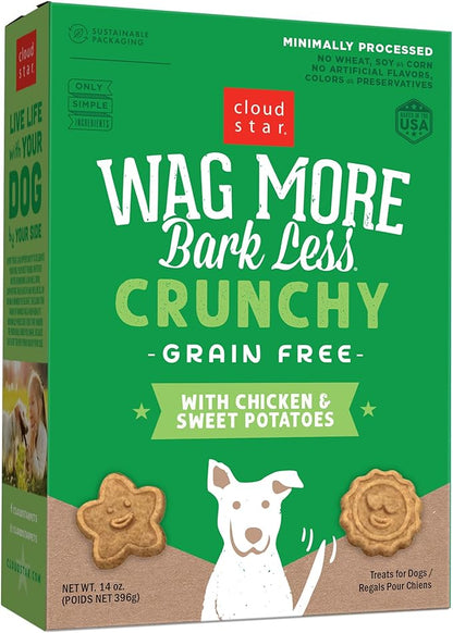 Cloud Star Wag More Bark Less - Dog Treats - Crunchy Biscuits - Grain Free Chicken & Sweet Potato - 14 oz Box