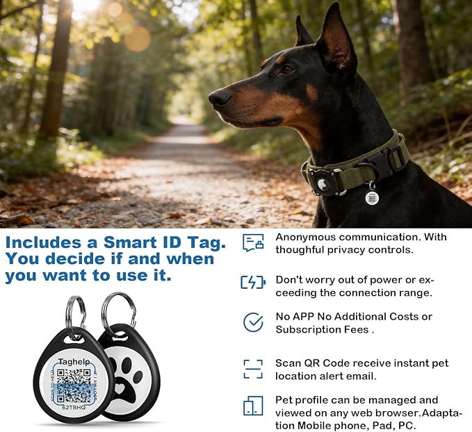 AirTag Dog Collar with QR Code, Tactical Waterproof AirTag Holder, Smart No-App ID Tag for Lost Pet Recovery, Padded Comfort for Medium and Large Dogs (Green,M)