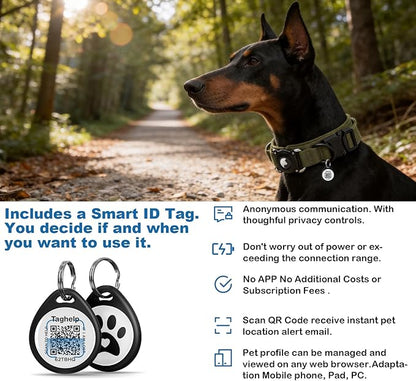 AirTag Dog Collar with QR Code, Tactical Waterproof AirTag Holder, Smart No-App ID Tag for Lost Pet Recovery, Padded Comfort for Medium and Large Dogs (Green,M)