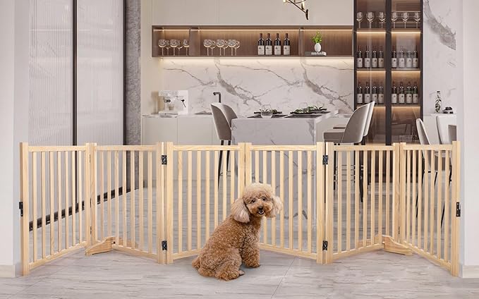 YOCAN Paint-Free Wooden Freestanding Dog Gates for The House,Doorways, Stairs,Wood Dog Fences Indoor Pet Gate,Step Over Fence-6 Panel H:23”