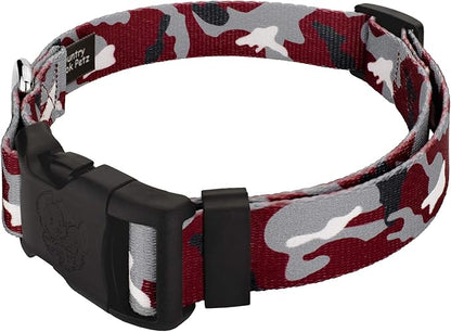 Country Brook Petz - Crimson and White Camo Everyday Dog Collar and Leash - Sports and Athletics Collection Featuring Spirited Designs (1 Inch, Extra Large)