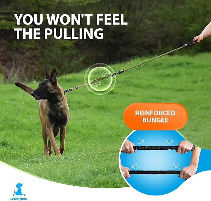 SparklyPets - Heavy Duty Bungee Rope Leash for Large and Medium Dogs - No Pull, Shock Absorber Long Dog Training Lead - No Slip Reflective Line for Outside (5.5 Ft Bungee Leash)