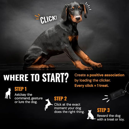 Metal Clickers for Dog Training – Black Dog Clicker for Training with Loud Crisp Sound for Behaviour Reward – Brass Style with Magnetic Clasp and Velvet Pouch – 1 Unit Pet Clicker