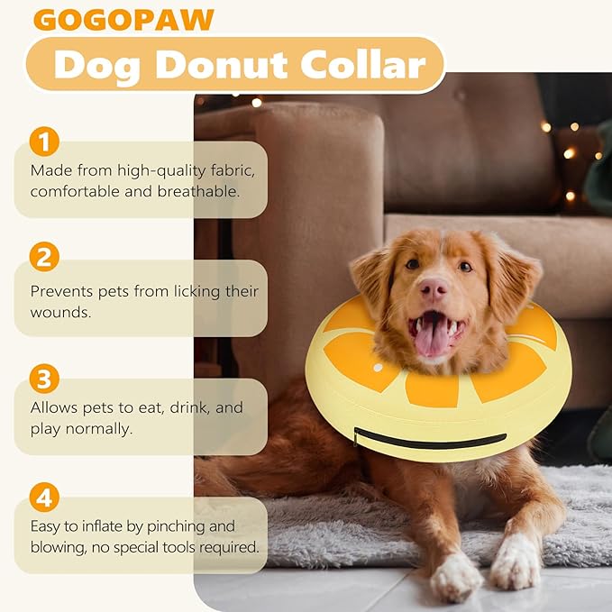 Inflatable Dog Cone Collar to Stop Licking, Soft Neck Donut Collar After Surgery, Adjustable Recovery Cone for Small Medium Large Dogs (Orange,2XL)