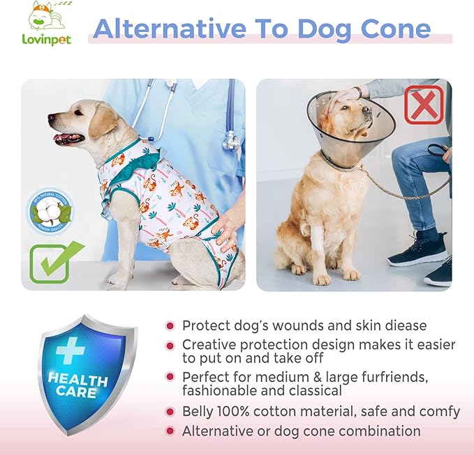 LovinPet Dog Recovery Suit for Large Medium Dogs - Bodysuit Onesie for Shedding Skin Disease Pet Pajamas Dog Anti Licking Bodysuit for Abdominal Wound After Surgery,Elephant,Green,XL