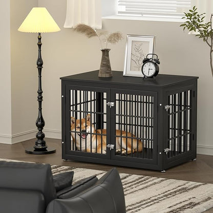 rehomerance 38 Inch Heavy Duty Dog Crate Furniture for Large and Medium Dogs, Decorative Pet House End Table, Wooden Cage Kennel Furniture Indoor, Black