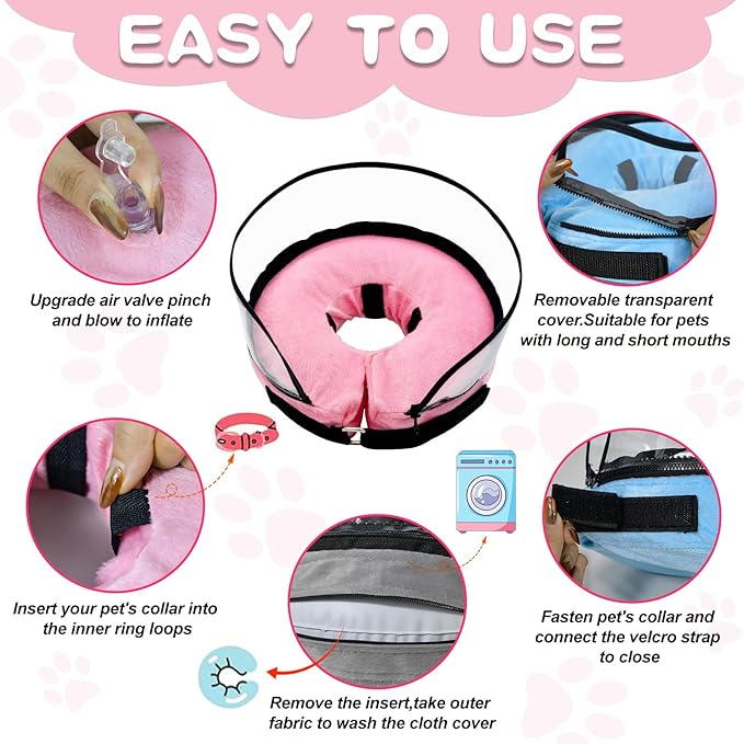 MRSOHRET Dog Cone, Dog Surgery Collar, Inflatable Cones for Small Medium Large Dogs, Pink Recovery Collar, Does not Impede Vision (L Pink)