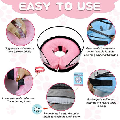MRSOHRET Dog Cone, Dog Surgery Collar, Inflatable Cones for Small Medium Large Dogs, Pink Recovery Collar, Does not Impede Vision (XL Pink)