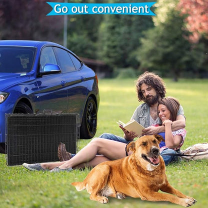 Dog Crate for Large Medium Dogs Folding Dog Kennel Cage with Plastic Tray & Divider 48" Indoor Outdoor Metal Double Door Pet Playpen Heavy Duty Dog Pen Enclosure Black