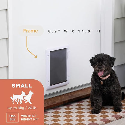 Hakuna Pets Essential Pet Door for Screens, Doors and Walls up to 2.17" Thick, for Dogs and Cats up to 11 lbs, Small, White
