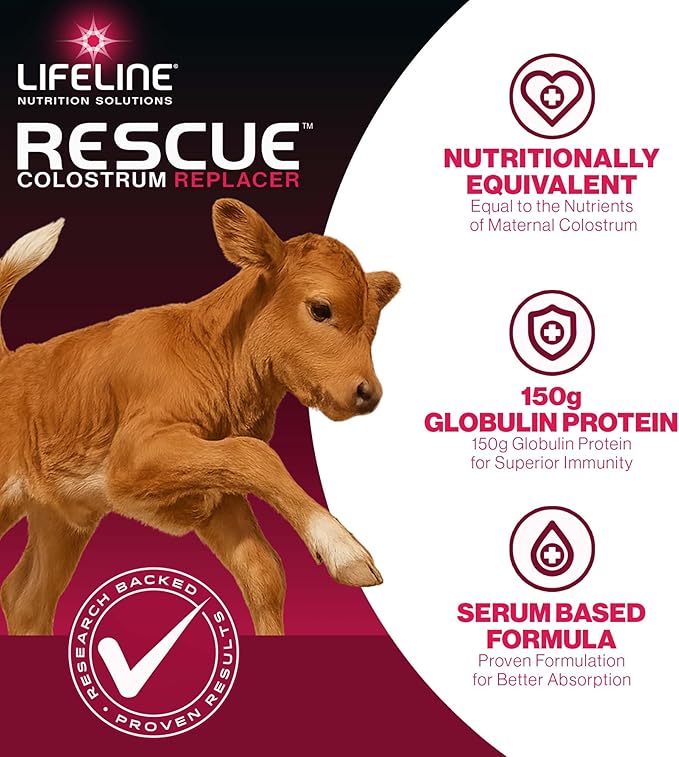 ANNUSO LIFELINE Rescue High-Level Colostrum Replacer for Calves, 1.1lb Bag - 150g Globulin Protein - Replaces Maternal Colostrum in One Feeding - Immune Support, Vitamins, Minerals - Easy-Mix Formula