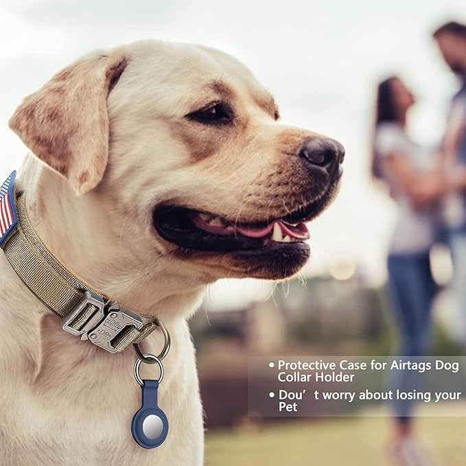 DAGANXI Tactical Dog Collar Leash Set, Adjustable Military Training Nylon Dog Collar with Controll Handle and Heavy Metal Buckle for Medium and Large Dogs，with Patches and Airtags Case (L, Brown-Set)