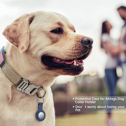 DAGANXI Tactical Dog Collar Leash Set, Adjustable Military Training Nylon Dog Collar with Controll Handle and Heavy Metal Buckle for Medium and Large Dogs，with Patches and Airtags Case (XL, Brown-SET)