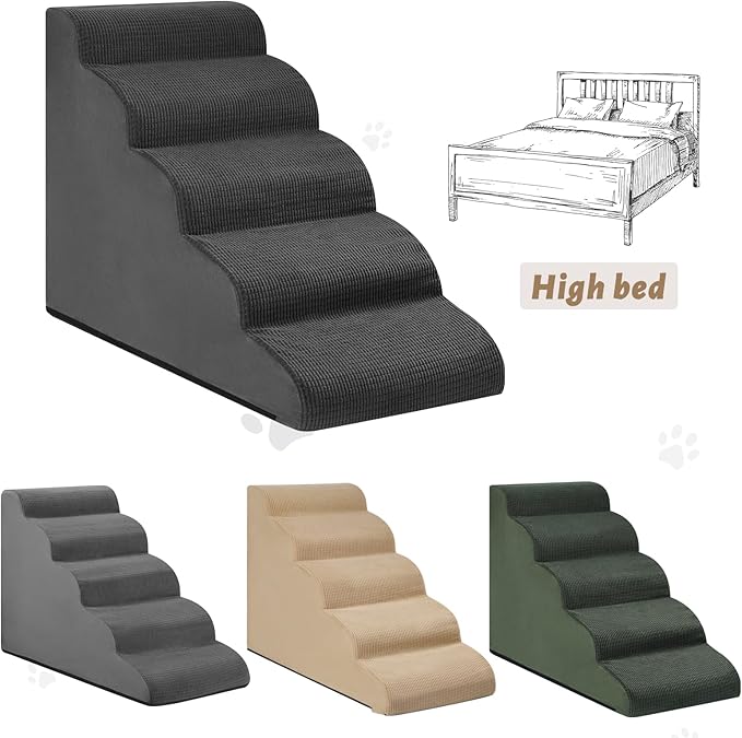 Aodisman 5-Step Dog Stairs and Ramp for High Bed, Non-Slip Sturdy Pet Steps for Small Dogs and Cats,22.2" H, Black