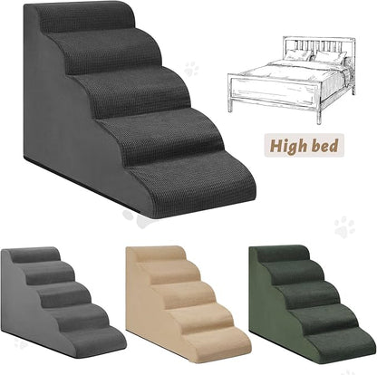 Aodisman 5-Step Dog Stairs and Ramp for High Bed, Non-Slip Sturdy Pet Steps for Small Dogs and Cats,22.2" H, Black