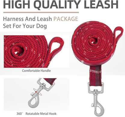 PUPTECK Soft Mesh Dog Harness and Leash Set Step-in Plaid Puppy Padded No Pull Vest Harness for XS Small Medium Sized Dogs Cats Outdoor Walking