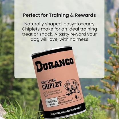 Durango Chiplet Beef Liver Dog Treats | 82% Real Beef Liver, Flat Baked High-Protein Training Snacks, Limited-Ingredient, Made in USA, 4 oz