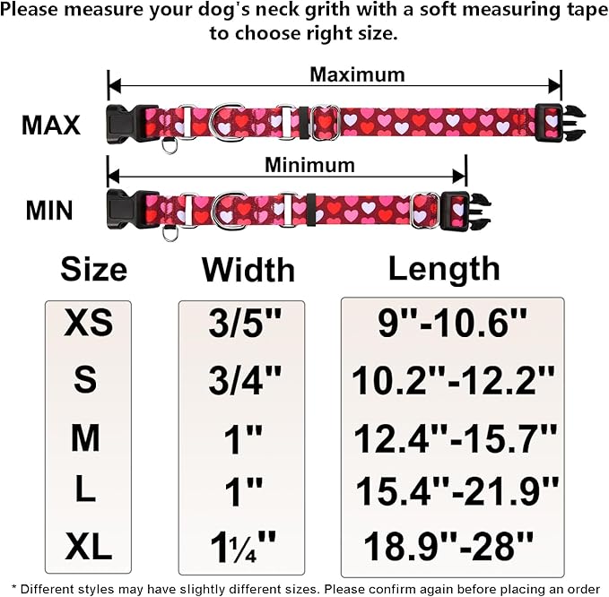 Valentines Pink Martingale Collar for Dogs with Buckle Adjustable Heart Dog Collars (Burgundy Love, Small)