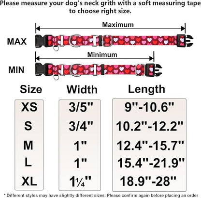 Pink Martingale Collar for Dogs with Buckle Adjustable Heart Valentines Dog Collars (Burgundy Love, Medium)