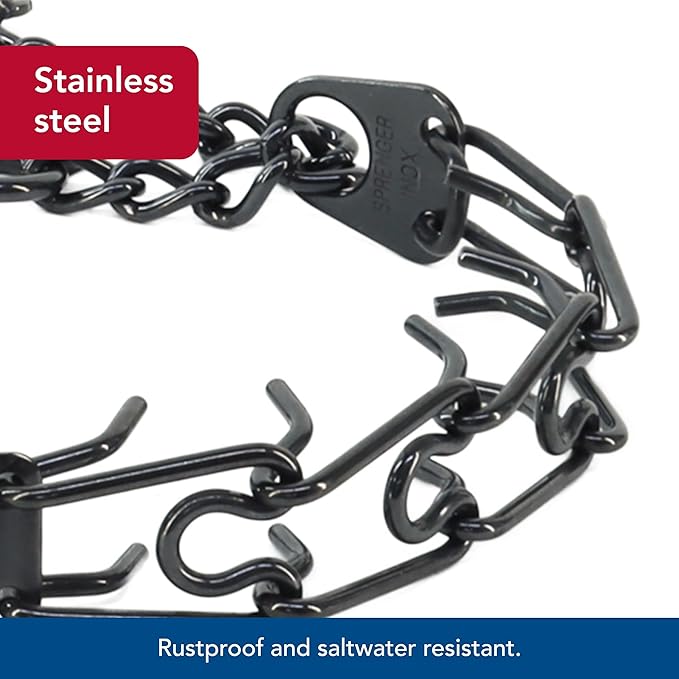 Herm Sprenger - Stainless Steel Ultra-Plus Prong Dog Training Collar - Black - 4 mm x 20" Neck Size; 25" Chain Length