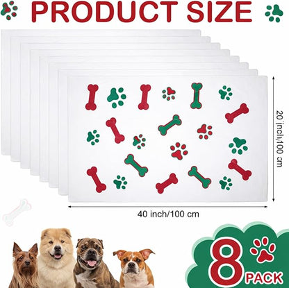 Chumia 8 Pcs Dog Towels for Drying Dogs Cats Pet Towels Bulk Puppy Microfiber Fast Drying Paw Bath Bathing Supplies Absorbent for Medium Pets(40 x 24 Inch,Dog Paw and Bone,Red Green)