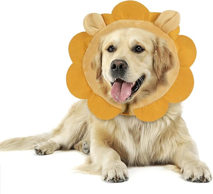 IEUUMLER Inflatable Recovery Dog Collar, Protective Donut Cone, Adjustable Soft Collar for Dog and Cat After Surgery Prevent from Biting & Scratching EU002 - Brown Lion XL