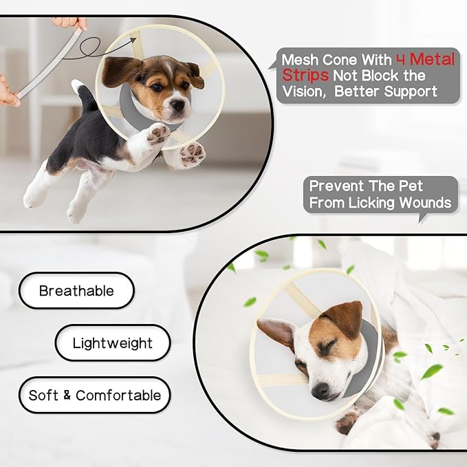 Soft Dog Cone Collar to Stop Licking-Adjustable Comfortable Mesh Recovery Collars After Surgery for Small or Miniature Dogs, Alternative to Plastic Elizabethan Collar for Neuter Incision Care (Grey,M)