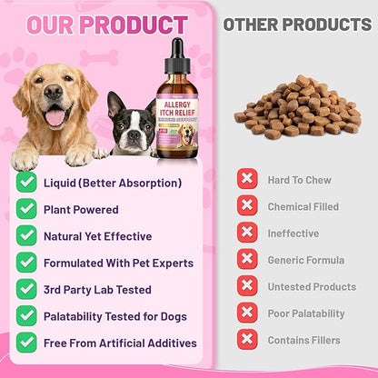 Wagmee Allergy Relief Drops for Dogs, Dog Itchy Skin Relief & Natural Anti Itch Yeast with Omega-3, Turmeric for Dogs Ears Paw Relief - Dog Seasonal Allergies, Skin & Coat Immune Supplement