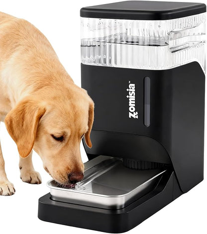 ZOMISIA Automatic Dog Water Dispenser 8L with Stainless Steel Bowl, Gravity Large Capacity Water Bowl for Dogs, 2 Gallon Pet Waterer 100% BPA Free, Black