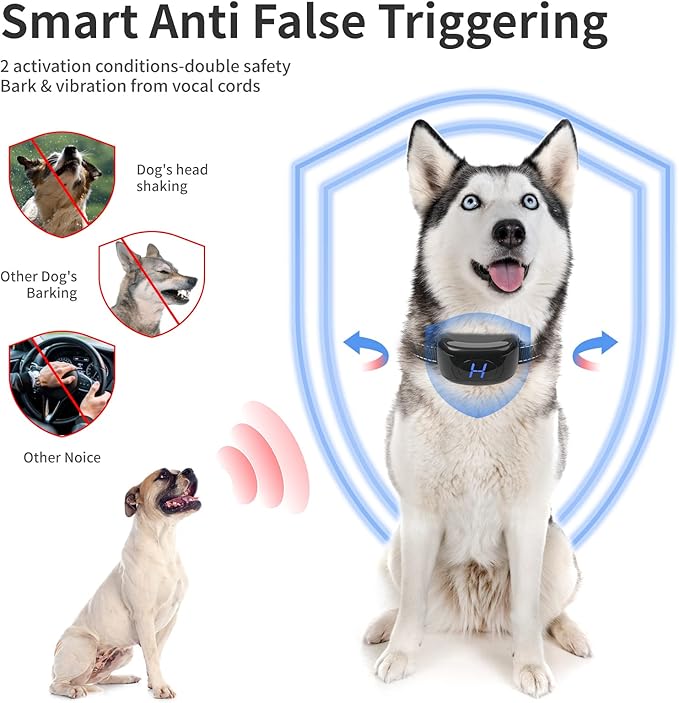 No Shock Vibration Bark Collar for Large & Medium Dogs - Safe & Humane Dog Bark Collar with Beep & Vibration, 3 Adjustable Sensitivity Levels, 100% IPX7 Waterproof Dog Training Collar