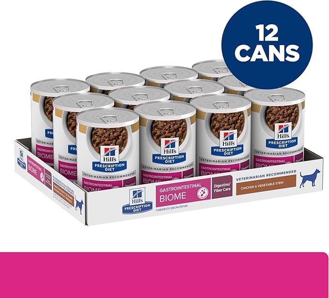 Hill's Prescription Diet Gastrointestinal Biome Digestive/Fiber Care Wet Dog Food, Chicken & Vegetable Stew, 12.5 oz. Cans, 12-Pack