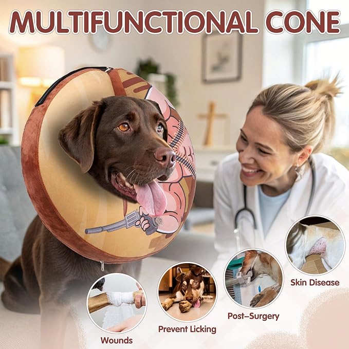 EXPAWLORER X-Large Widen Soft Dog Cone Collar - Inflatable Dog Neck Donut Collar Alternative After Surgery to Stop Licking,Adjustable Protective Recovery E Collar(Cow boy)
