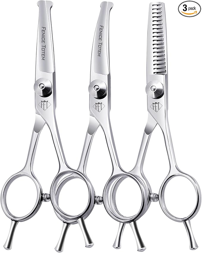Dog Grooming Scissors: 3 in 1 Pet Shears Set Made of Advanced JP440C Stainless Steel Alloy for Trimming Dogs Cats and Other Pets Face and Paws