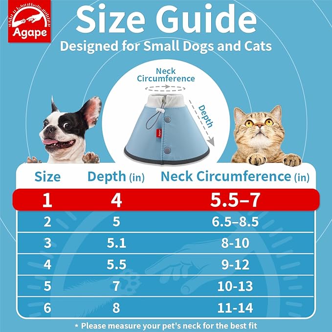 Agape Soft Dog Cone for Small Dogs & Cats (Blue (Small Dogs Cone), 1 (Neck:5.5"-7"))