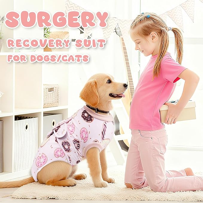 Dog Surgery Suit, Breathable Surgical Recovery Suit for Female Spay Male Neuter, Anti-Licking Surgical Recovery Suit for Abdominal Wounds Skin Disease, Pink, Medium