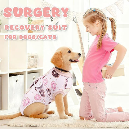 Dog Surgery Suit, Breathable Surgical Recovery Suit for Female Spay Male Neuter, Anti-Licking Surgical Recovery Suit for Abdominal Wounds Skin Disease, Pink, Medium