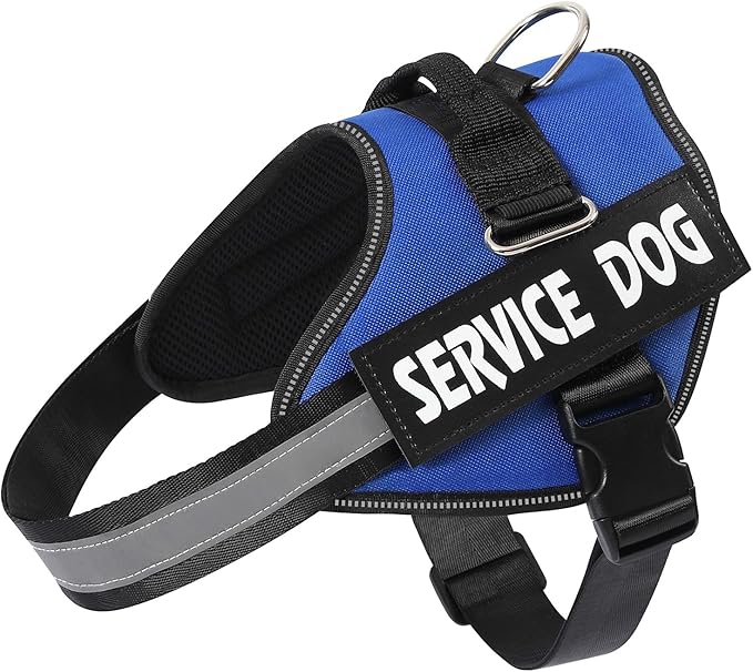 MUMUPET Service Dog Vest Harness, No Pull Reflective Adjustable with Handle, Soft Breathable Padding for Large Dogs, 2 Removable Velcro Patches (Blue, L)