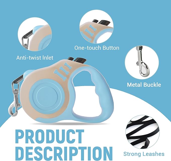 Retractable Dog Leash Automatic Telescopic Tractor Dog Tape, Pet Tape 10/16 FT Durable and Convenient, with Folding Bowl, Dispenser, Rubbish Bags, Suitable for Small and Medium Dogs