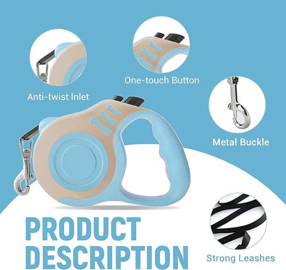 Retractable Dog Leash Automatic Telescopic Tractor Dog Tape, Pet Tape 10/16 FT Durable and Convenient, with Folding Bowl, Dispenser, Rubbish Bags, Suitable for Small and Medium Dogs